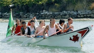Members of the Chehalis Tribe paddle  their way into Coupeville Thursday afternoon.  They are participating in the Tribal Canoe Journey 2009 that takes place in Suquamish and involves Native Tribes from Northwest Washington and British Columbia.