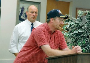 Mel Vance speaks at an Oak Harbor City Council meeting this past fall. He is running against incumbent Rick Almberg for position 3 on the council.