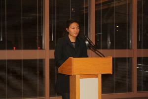 Patricia Sablan explains to the Oak Harbor School District board members why she would be a good fit as the student representative on the board.