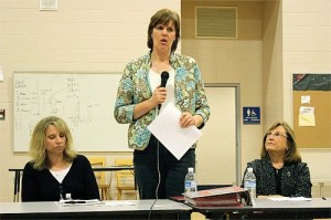 Detective Laura Price discusses the habits of sexual predators during a forum in Oak Harbor last week. Community Corrections Officer Lisa Lee