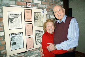 Oak Harbor residents Jim and Inge Johnston are spending Valentine’s Day using a warm-hearted hug to spread comfort and warm feelings throughout Whidbey Island. They hope to spark renewal of National Hugging Holiday