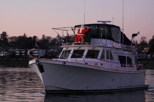 The trawler owned by Terry and Myra Mills of Mariners Cove featured a mechanical Santa who sang songs and waved. “People in Coupeville got a kick out of that