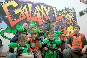 Laser tag players pause for a picture after their game one recent afternoon.