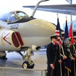 Members of the Oak Harbor High School NJROTC present the colors during an A-6 Intruder Tribute Memorial dedication ceremony at the Museum of Flight Friday in Seattle. Photo by Michael B. Watkins/ Whidbey News-Times