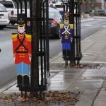 Photo by Ron Newberry/Whidbey News-Times                                Toy soldiers line Pioneer Way in Oak Harbor. Four were stolen and four vandalized over the weekend.