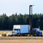 The Navy conducts drilling at Outlying Field Coupeville on Dec. 8. The drilling was to test water samples in the underlying aquifer for the presence of chemicals used in a firefighting agent. Photo by Michael Watkins/Whidbey News-Times