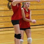 Seventh-grader Lacey Zylstra of Oak Harbor Middle School reaches for a pass in Wednesday&rsquo;s match. (Photo by John Fisken)