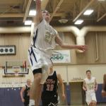 Adam Nelson goes to the hoop on a break away against Mount Baker. (Photo by Jim Waller)