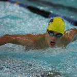 Enrique Perez takes second place in Monday&rsquo;s butterfly. (Photo by John Fisken)