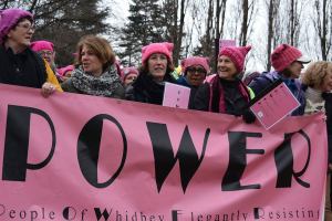 Whidbey Island&rsquo;s POWER banner at Women&rsquo;s March on Seattle Jan. 21, 2017