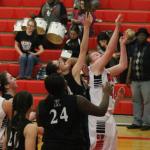 Kailey Kellner scores 2 of her 18 points in the win over Klahowya Tuesday. (Photo by Jim Waller/Whidbey News-Times)