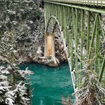 Deception Pass Bridge is seen dusted with fresh snow Monday.