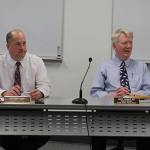 At right, Dr. Brad Thomas, the Island County health officer, speaks to the county Board of Health about a state report on the health effects of jet noise. Public Health Director Keith Higman is seated next to him.