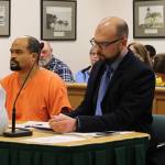 Jeremy Dawley appears in Island County Superior Court Monday with his attorney. Dawley is accused of intimidating a public servant. Photo by Jessie Stensland/Whidbey News-Times