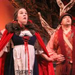 Eva Nelson, left, Dianna Wilcox and Karl Borja hear and feel giant footsteps while participating in a dress rehearsal for the musical, &lsquo;Into the Woods,&rsquo; at the Whidbey Playhouse Thursday, Feb. 2, 2017. Photo by Ron Newberry/Whidbey News-Times