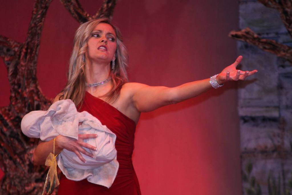 Abby Thuet, who plays the Witch, rehearses for the musical, &lsquo;Into the Woods,&rsquo; during Press Night at the Whidbey Playhouse Thursday, Feb. 2, 2017. Photo by Ron Newberry/Whidbey News-Times