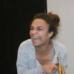 Tamika Nastali bursts out in laughter after sounding a horn during Coupeville High School&rsquo;s Wolf PAC Theatre Troupe rehearsal for &ldquo;Arsenic and Old Lace&rdquo; at Coupeville&rsquo;s Performing Arts Center Monday night, Feb. 27, 2017. Photo by Ron Newberry/Whidbey News-Times