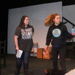 Desirae Bradley, left, and Bree Daigneault of Coupeville High School&rsquo;s Wolf PAC Theatre Troupe rehearse lines for &ldquo;Arsenic and Old Lace&rdquo; at Coupeville&rsquo;s Performing Arts Center Monday night, Feb. 27, 2017. Photo by Ron Newberry/Whidbey News-Times