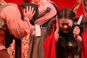 Dianna Wilcox, right, and other actors rehearse for the musical, &lsquo;Into the Woods,&rsquo; during Press Night at the Whidbey Playhouse Thursday, Feb. 2, 2017. Photo by Ron Newberry/Whidbey News-Times