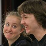 McKenzie Meyer, center, shares a lighter moment with Eric Wertz, right, during Coupeville High School&rsquo;s Wolf PAC Theatre Troupe rehearsal for &ldquo;Arsenic and Old Lace&rdquo; at Coupeville&rsquo;s Performing Arts Center Monday night, Feb. 27, 2017. Photo by Ron Newberry/Whidbey News-Times