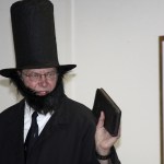Alan Schell of Oak Harbor dresses up as Abraham Lincoln and impersonates the former U.S. president in the spirit of President&rsquo;s Day Wednesday, Feb. 15, 2017 at Oak Harbor Christian School. Children from kindergarten through sixth grade attended. Photo by Ron Newberry/Whidbey News-Times