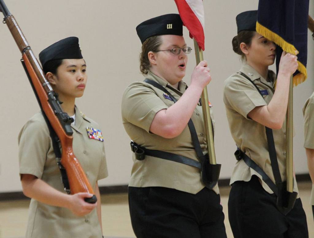Shaina Aguirre, left, Mikayla Hobbs and Taylor Kesler. (Photo by Jim Waller/Whidbey News-Times)