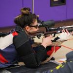 Mia Gehrmann takes aim Saturday in the precision rifle competition. (Photo by John Fisken)