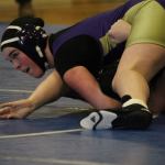Oak Harbor&rsquo;s Meredith Bain pins Arlington&rsquo;s Destinee Williams in less than a minute. (Photo by Jim Waller/Whidbey News-Times)