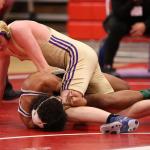 Dawson Seabolt works to turn Everett&rsquo;s Kody Smith. Seabolt went on to win in a fall to claim fifth place. (Photo by John Fisken)