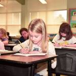 Students Madeline Troyer, left, and Kylie Kirk Hartman study with their class at Broad View Elementary. Due to the reconfiguration that Oak Harbor Public Schools is rolling out this fall, the district&rsquo;s elementary schools will receive relief for the crowding they have seen in recent years. Photo provided by Oak Harbor Public Schools.