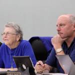Coupeville School Board Member Chris Chan, right, said he does not plan to seek reelection after serving nine years. Board member Kathleen Anderson, left, is also up for reelection and does plan to run again. Photo by Ron Newberry/Whidbey News Times