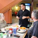 Jose Ochoa chats with customers Bridget and Lyle Zimmerman at Noe Jose Cafe Family Restaurant that opened two weeks ago in downtown Oak Harbor. Jose and his brother, Noe, decided to open the cafe after years of working at other local restaurants. Photo by Patricia Guthrie/Whidbey News-Times