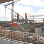 Photo by Patricia Guthrie / Whidbey News-Times                                Construction foreman Tyler Krebsbach sips Daily Grind coffee as workers build Oak Harbor&rsquo;s sewage treatment plant.