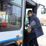 Erik Grove boards an Island Transit bus in Freeland. He regularly takes Route 1 to and from Oak Harbor. Photo by Patricia Guthrie/Whidbey News-Times