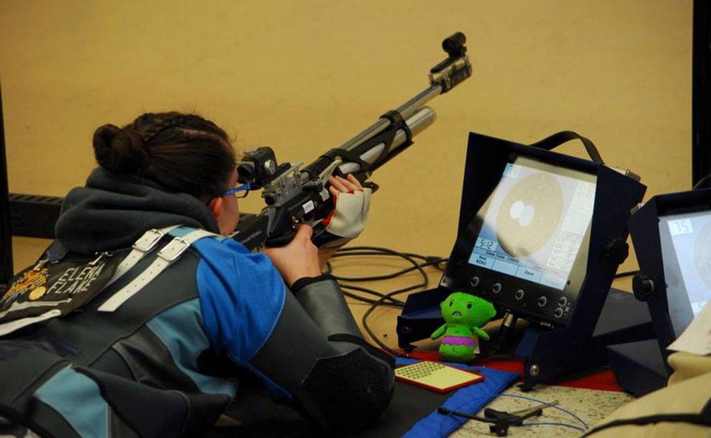 Elena Flake prepares to shoot in the All-Service Championships. (Photo by Lance Flake)