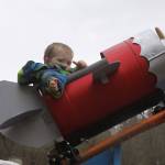 Wyatt Brazelton, 3, gives a thumbs-up before take-off on his roller coaster cart Wednesday, March 1, 2017. Photo by Ron Newberry/Whidbey News-Times
