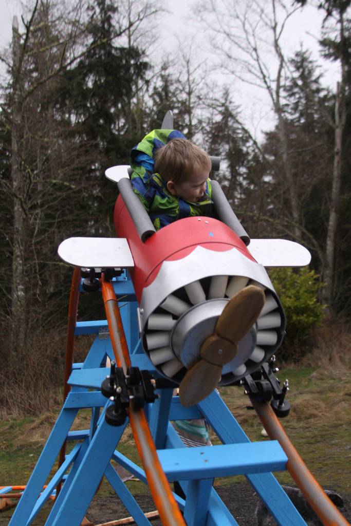 Wyatt Brazelton goes for a ride on his backyard roller coaster Wednesday, March 1, 2017 in Oak Harbor. Photo by Ron Newberry/Whidbey News-Times
