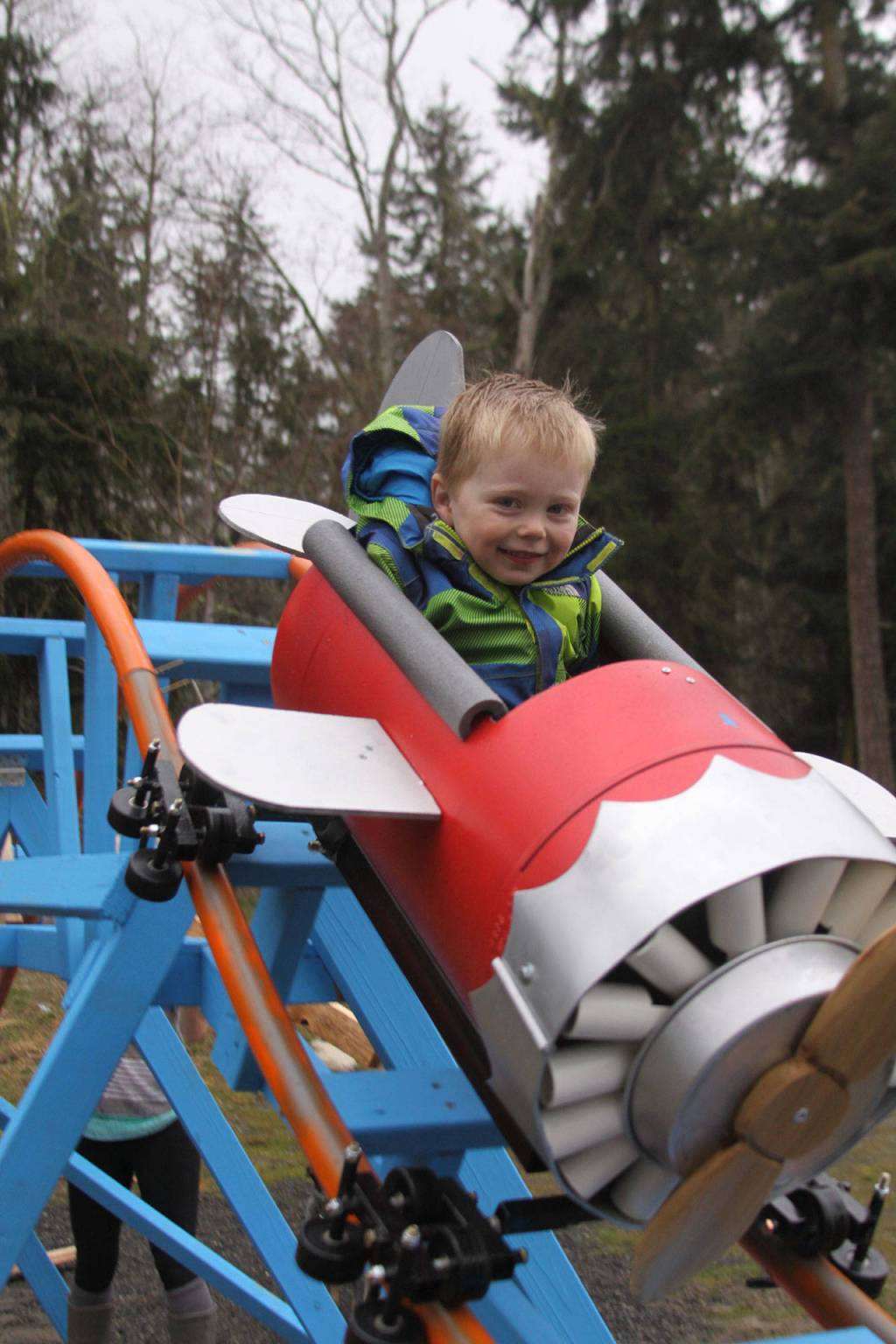Wyatt Brazelton, 3, goes for a ride on his backyard roller coaster Wednesday, March 1, 2017 in Oak Harbor. Photo by Ron Newberry/Whidbey News-Times