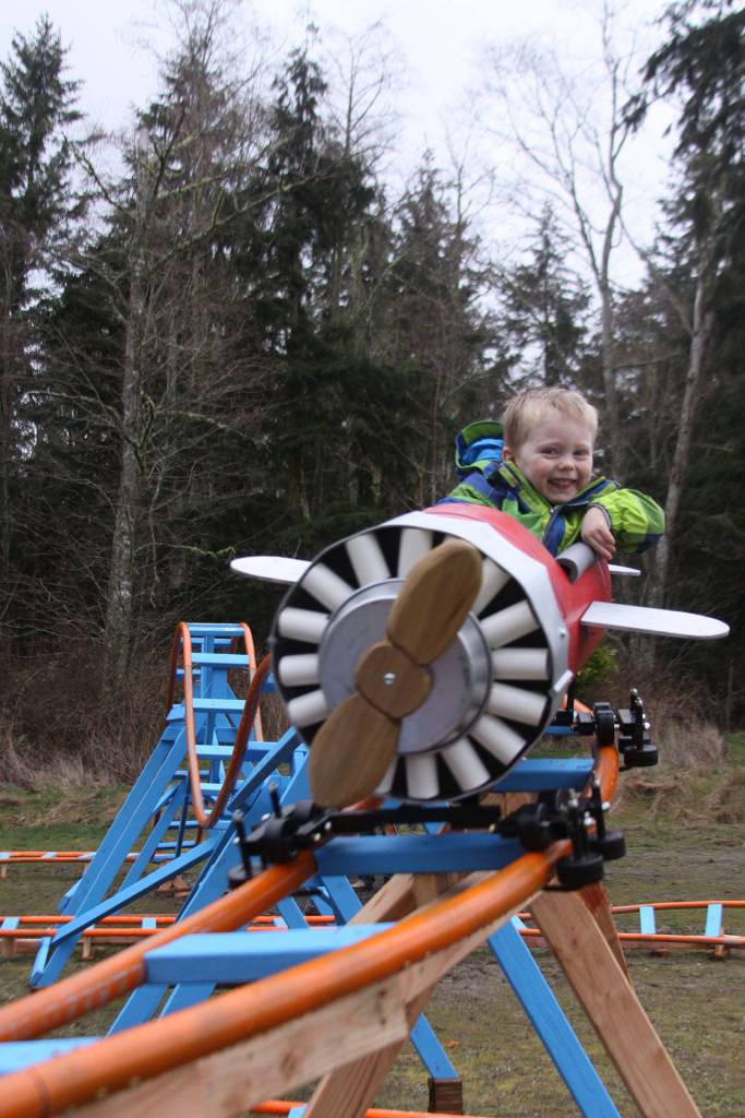 Wyatt Brazelton goes for a ride on his backyard roller coaster Wednesday, March 1, 2017 in Oak Harbor. Photo by Ron Newberry/Whidbey News-Times