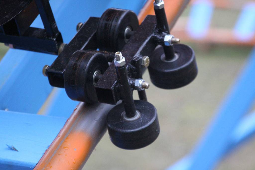 Roller skate wheels were converted to wheels attached to the roller coaster cart. Photo by Ron Newberry/Whidbey News-Times