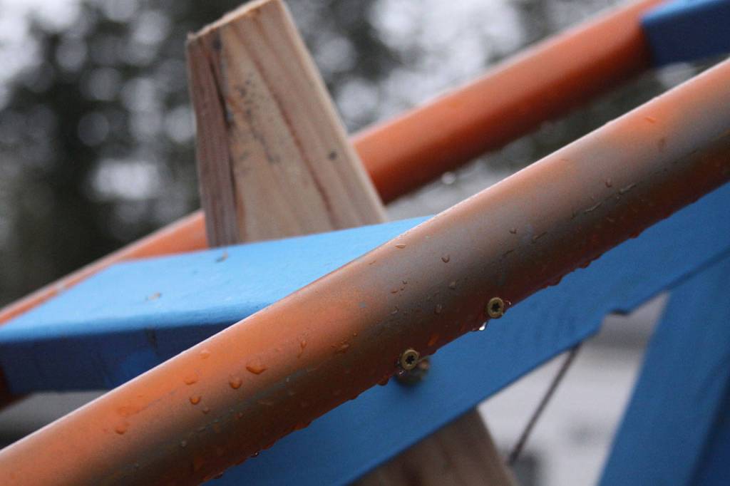 PVC conduit and two-by-four&rsquo;s mostly make up the 140-foot long roller coaster track. Photo by Ron Newberry/Whidbey News-Times