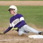 Dylan Bailey slides into third base in Friday&rsquo;s game. (Photo by John Fisken)