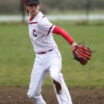 Joey Lippo throws to first for an out Saturday. The Coupeville defense played errorless ball behind pitcher Hunter Smith. (Photo by John Fisken)