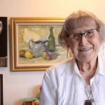 Sitting in the kitchen of her comfortable Oak Harbor home, Monday, March 6, 2017, Doris Janz said she has no secret for her longevity. She turns 100 on Sunday, March 12 and is still able to live on her own, though her daughter and son-in-law stop by daily to help out and run errands. She&rsquo;s been painting for nearly half her life and her walls are filled with her paintings. Photo by Ron Newberry/Whidbey News-Times