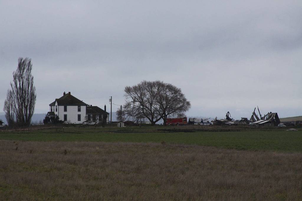 The look at the Ebey&rsquo;s Prairie farmscape Tuesday morning in the aftermath of Monday night&rsquo;s Smith Barn fire. Monday night. Photo by Ron Newberry/Whidbey News-Times