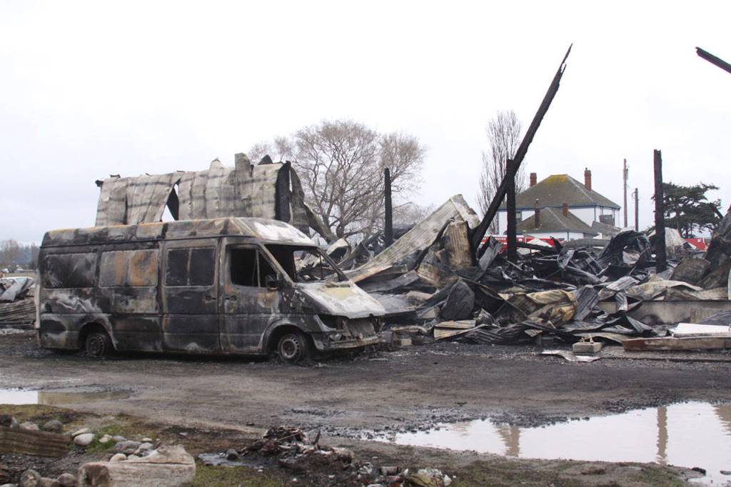 The aftermath of the Smith Barn fire on Central Whidbey Tuesday morning, March 7, 2017. The fire occurred at 8 p.m. Monday night. Photo by Ron Newberry/Whidbey News-Times