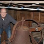 Pastor David Parker gets his first upclose look at the original bell in the belfry at Oak Harbor First United Methodist Church Thursday, March 9, 2017. Parker and his congregation are preparing for Sunday&rsquo;s celebration of the church&rsquo;s 125th anniversary. The old bell, the same one used when the church opened in Crescent Harbor in 1891, will be rung 125 times Sunday. Photo by Ron Newberry/Whidbey News-Times