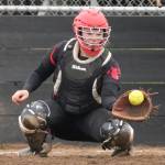 Coupeville catcher Sarah Wright led the Wolves with three hits, including a triple, in the win over South Whidbey Saturday. (Photo by John Fisken)