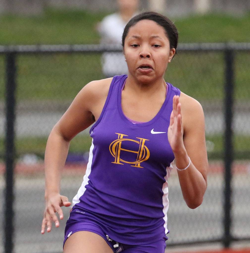 Amaya Rittierodt races to first place in the 200 meters Thursday. (Photo by John Fisken)