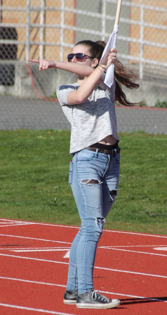 Sylvia Hurlburt gives directions during the meet. (Photo by Jim Waller/Whidbey News-Times)
